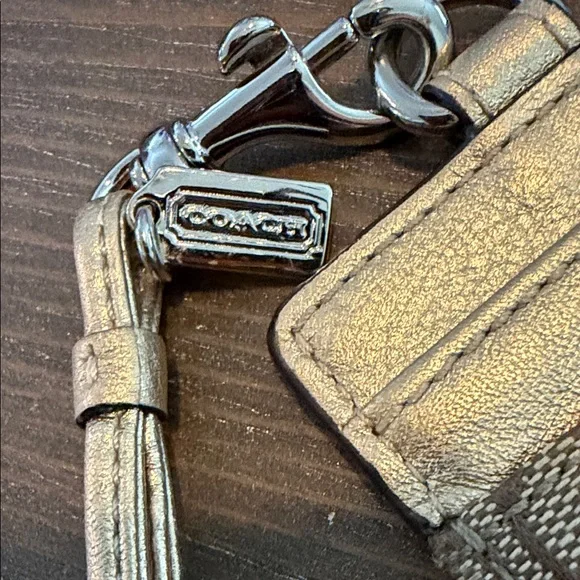 Coach Brown & Gold Card Holder Lanyard with Metallic Trim - Picture 3 of 4